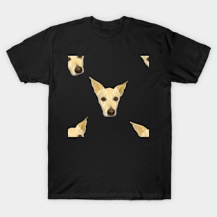 Cute White Dog Faces - Pop Art Pattern on Red Palette T-Shirt